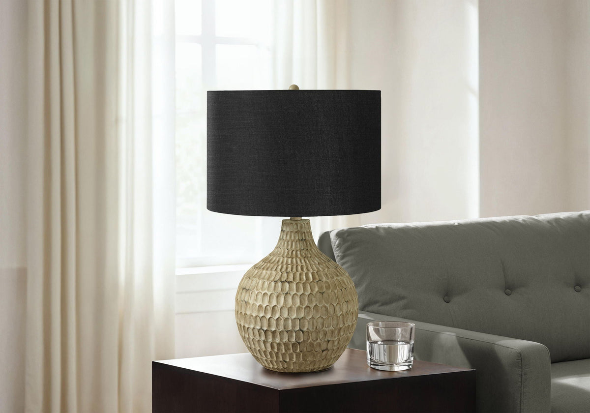 Contemporary Resin Table Lamp with Black Linen Shade - Brown