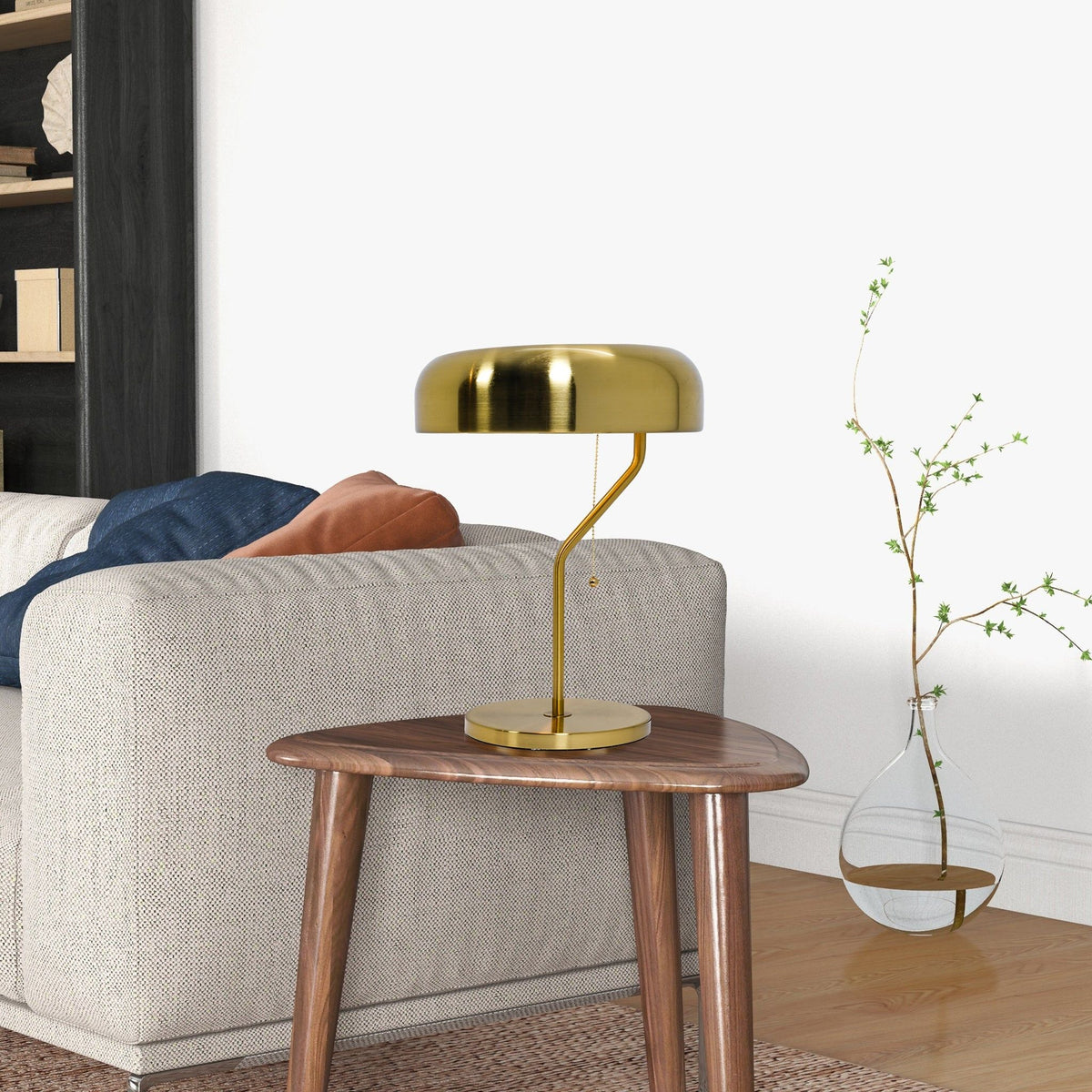 Gold Bedside Nightstand Table Lamp with Pull Chain Switch