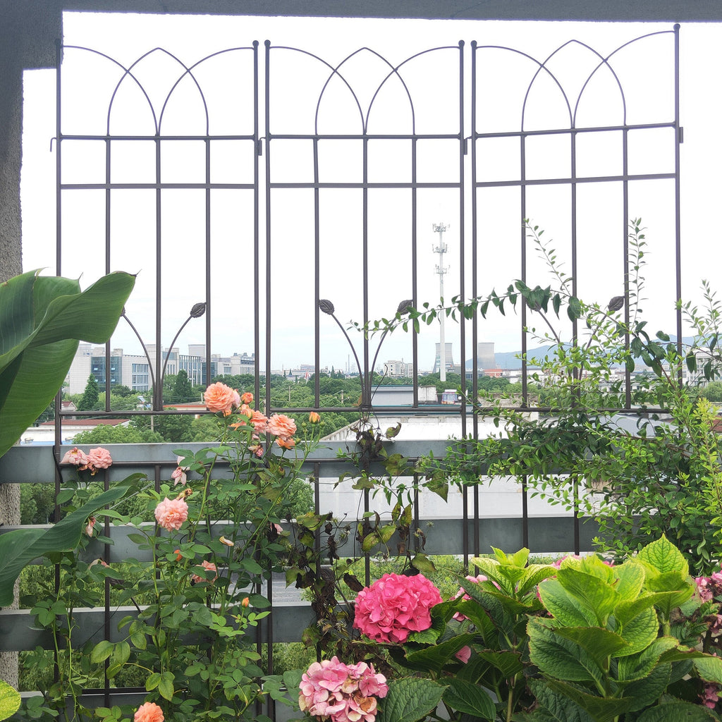 4 Pack Metal Garden Trellis with Rustproof Iron Support - Brown or Black
