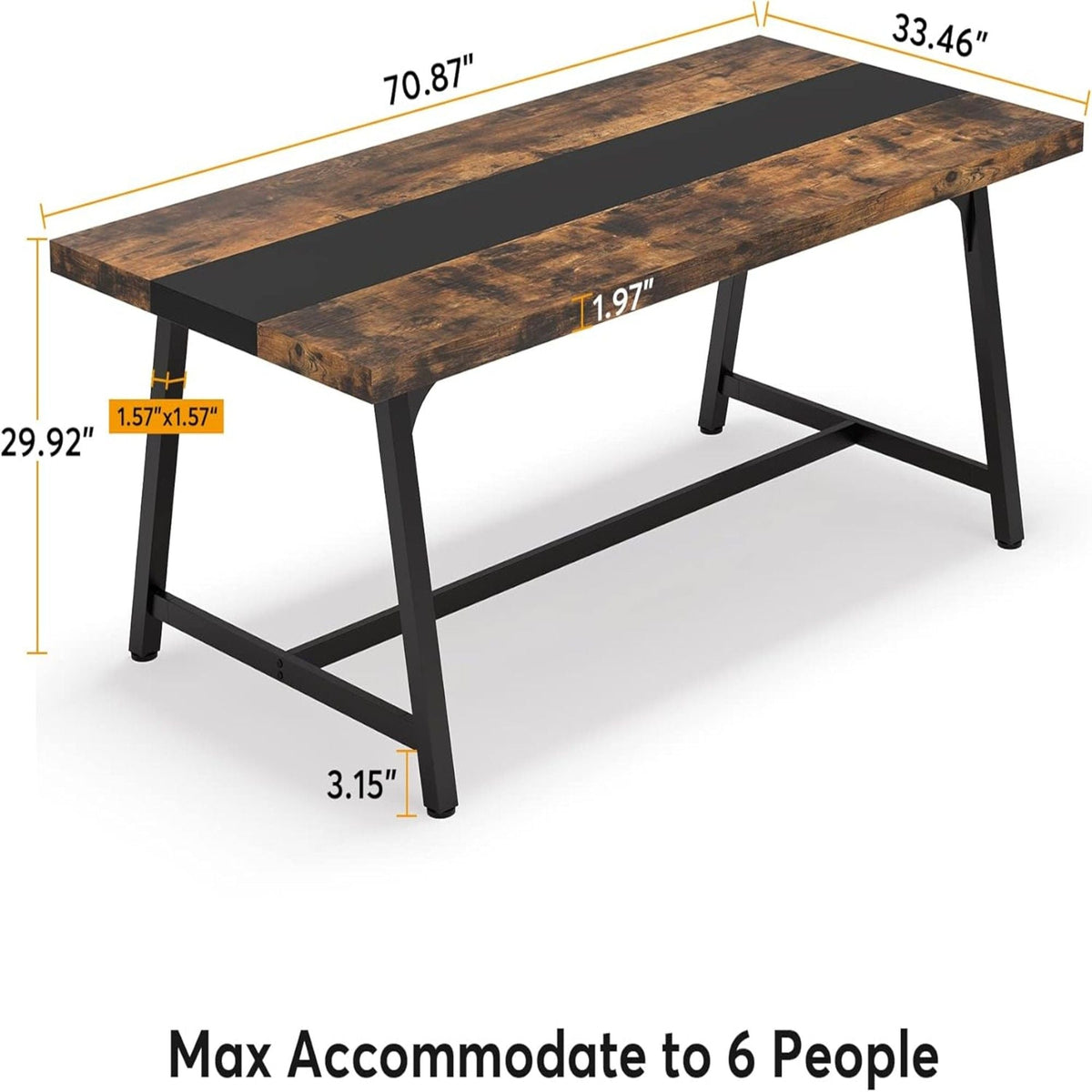 Modern Rectangular Conference Table for 6-8 People with Durable Frame - Dark Gray or Dark Brown