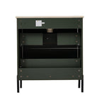 Bathroom Vanity With Ceramic Sink and Fluted Design - Dark Green, White, Light Brown