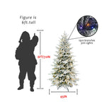 8FT Flocked Artificial Christmas Tree with LED Lights - PE+PVC