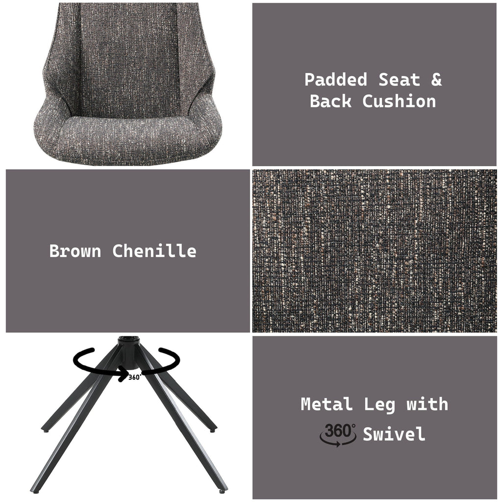 Side Chair Set with Swivel and Cushion - Brown Gray