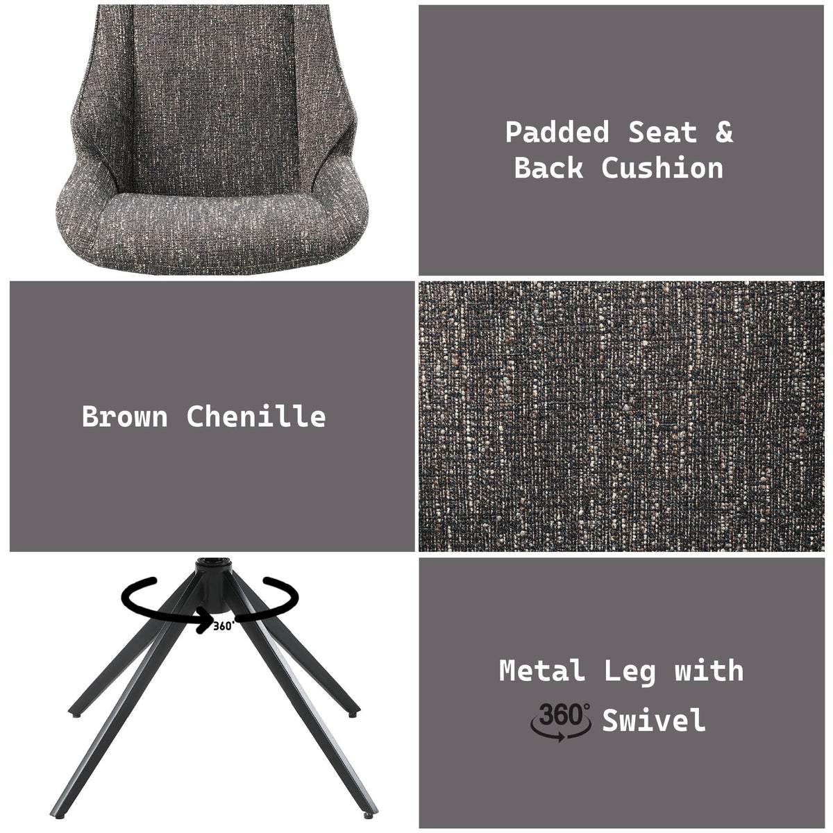 Side Chair Set with Swivel and Cushion - Brown Gray