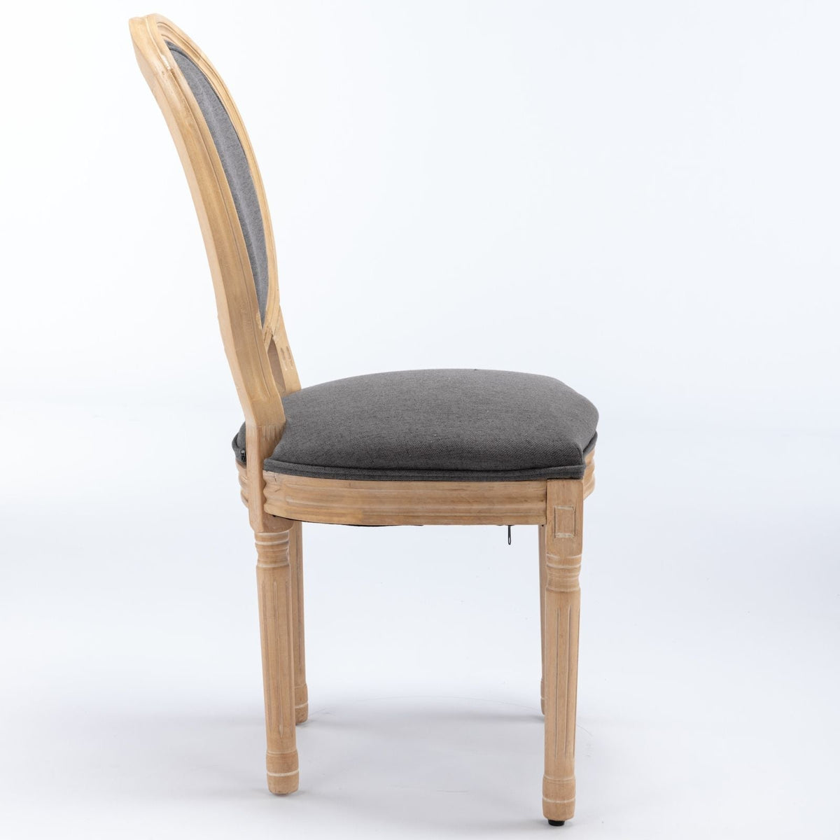 French Style Solid Wood Frame Dining Chair Set with Fabric Back - Beige or Dark Gray