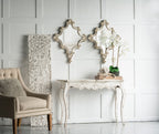 Artistic Diamond Scrollwork Wall Mirror with Fir Wood Frame - Antique White