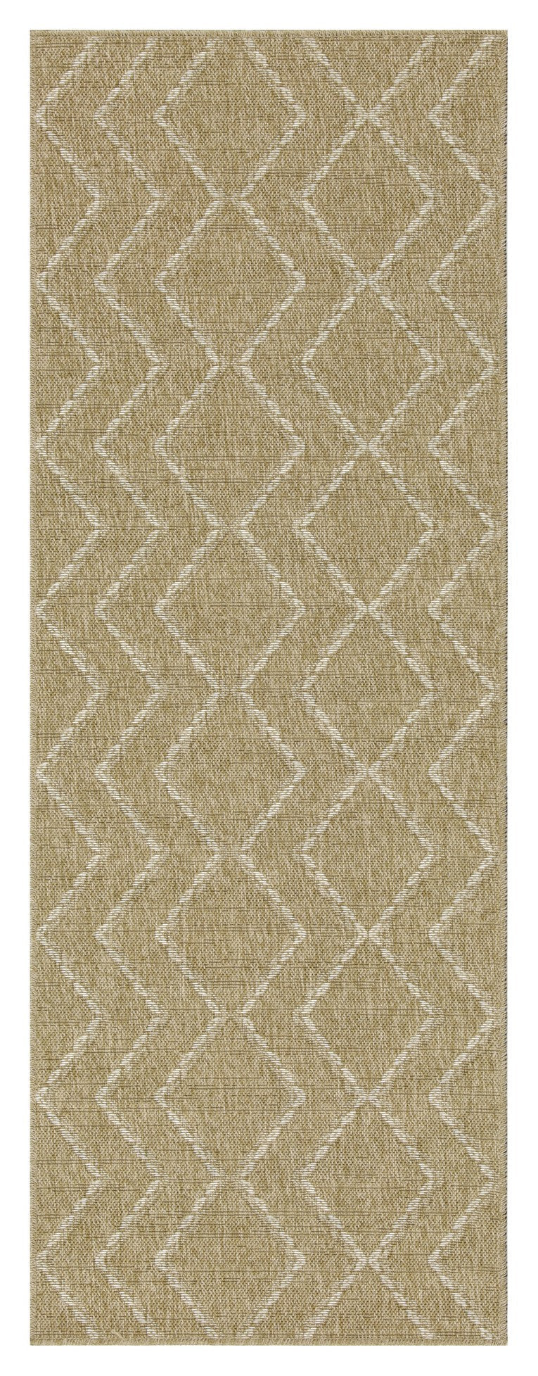 Jute/White Indoor/Outdoor Area Rug with Modern Diamond Motif - 5'3" x 7'3"