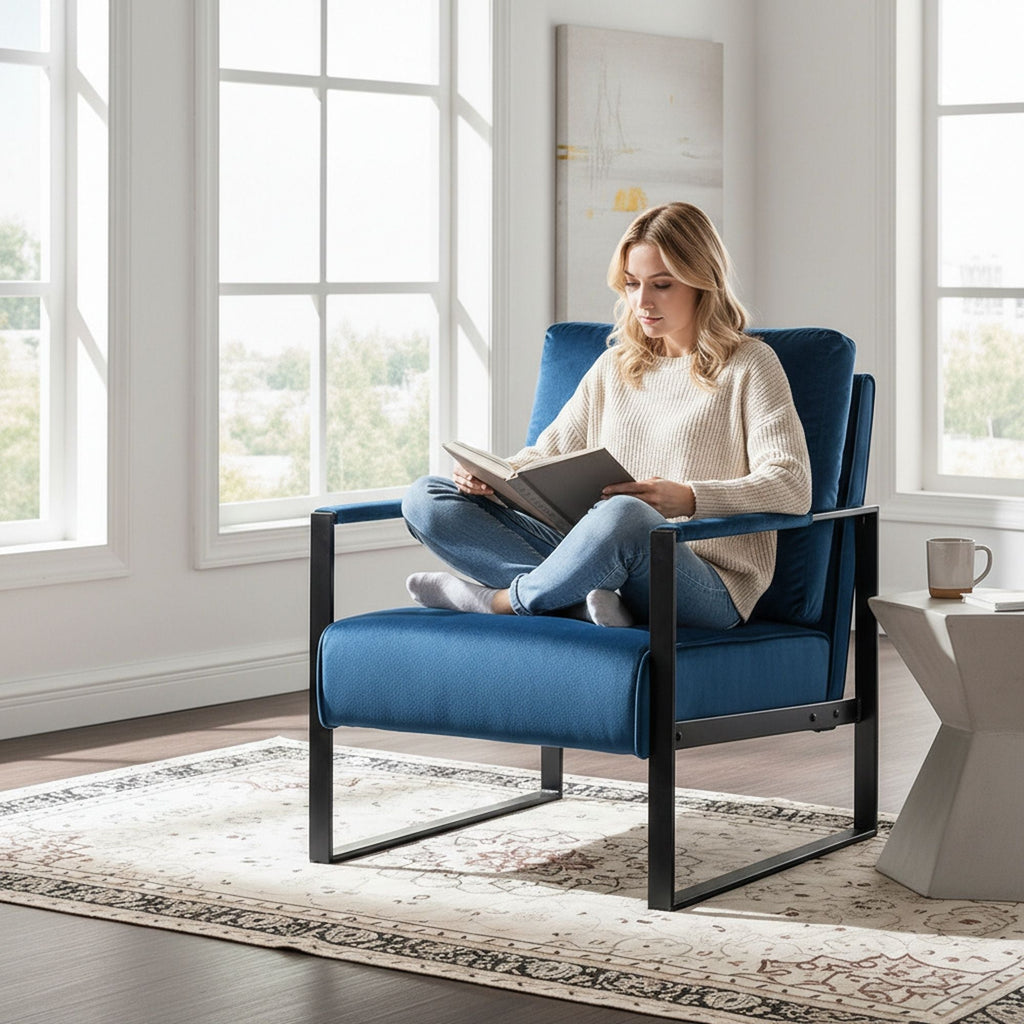 Classic Mid Century Modern Accent Chair with Square Metal Frame - Multiple Colors