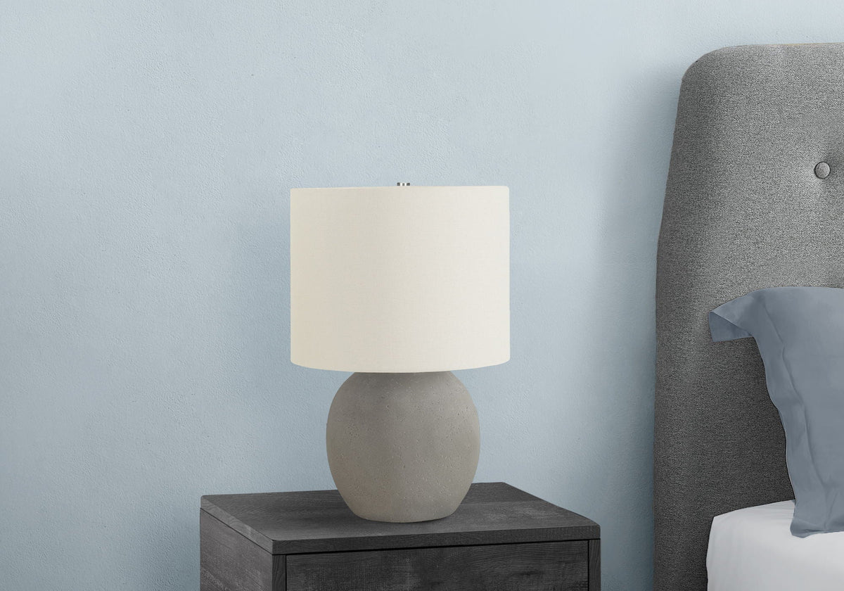 Gray Concrete Table Lamp with 3-Way Switch - Ivory Linen Shade