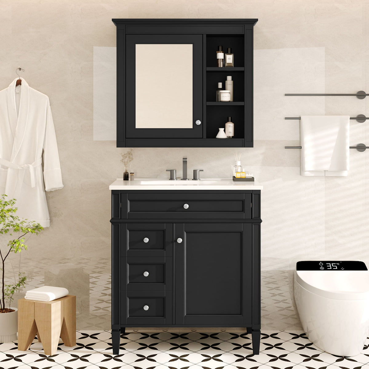 Bathroom Vanity with Medicine Cabinet and Storage - Multiple Colors