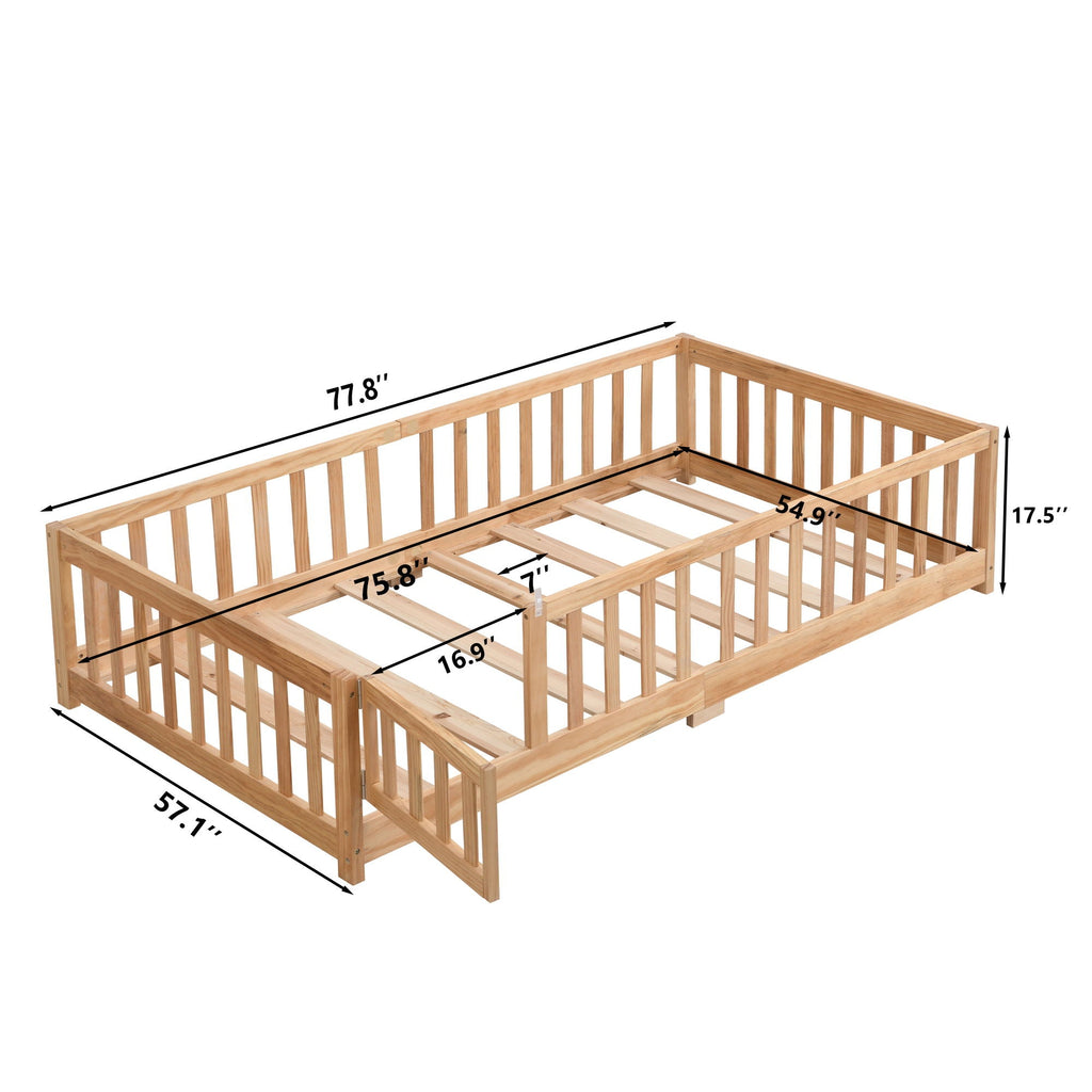 Solid Floor Bed with Door and Safety Fence - Full or Twin Size