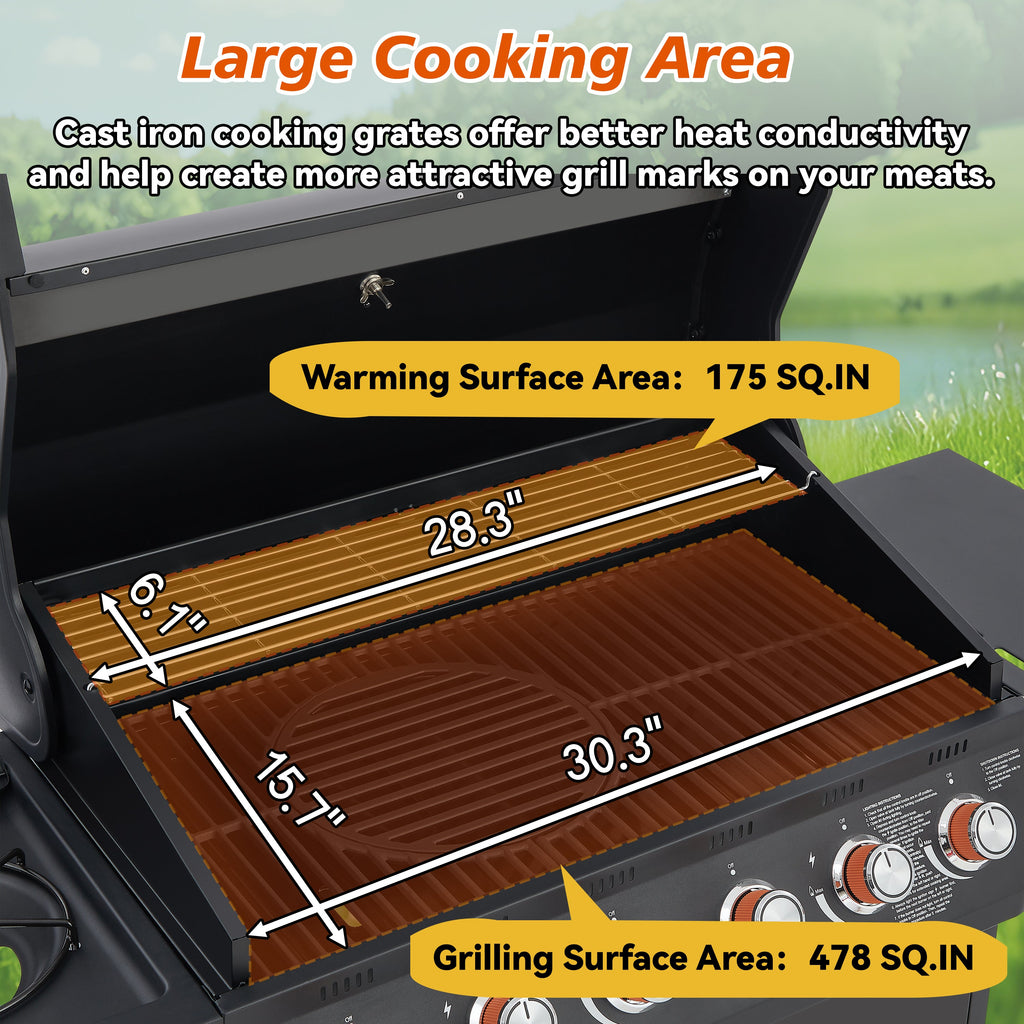 6 Burner Gas Grill with Side Burner - Black
