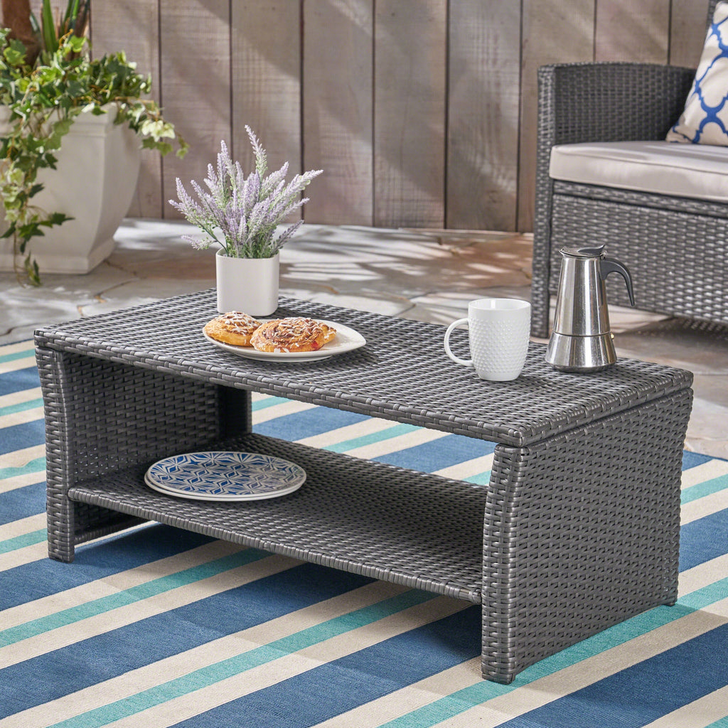 St Lucia Outdoor Dining Table with Open Shelf Storage - Grey
