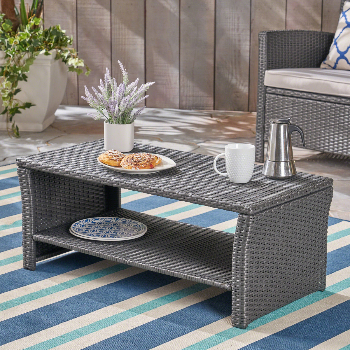 St Lucia Outdoor Dining Table with Open Shelf Storage - Grey