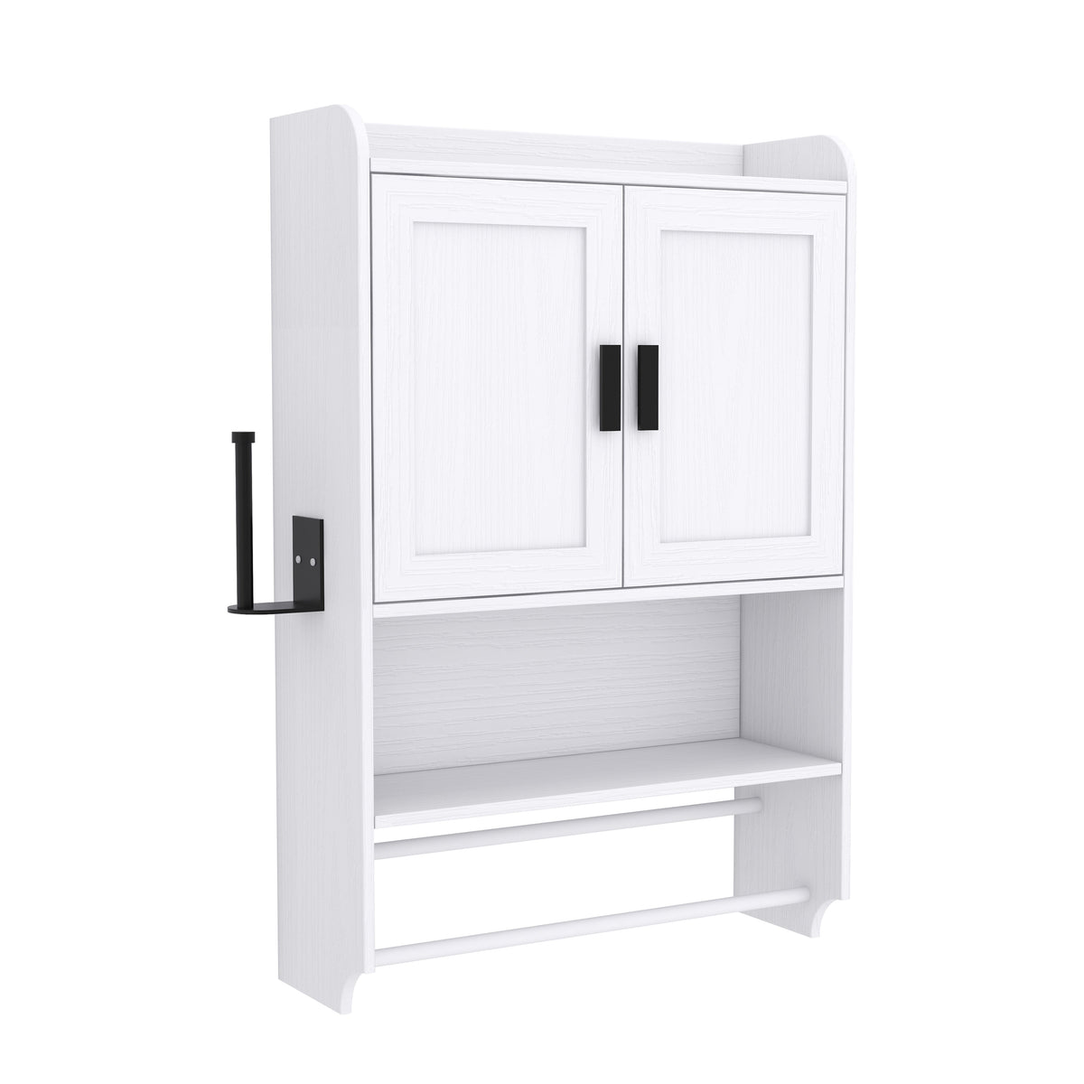 Bathroom Wall Cabinet with Adjustable Shelf and Towel Bar - White