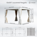 10x10 FT Outdoor Louvered Pergola with Adjustable Louvers