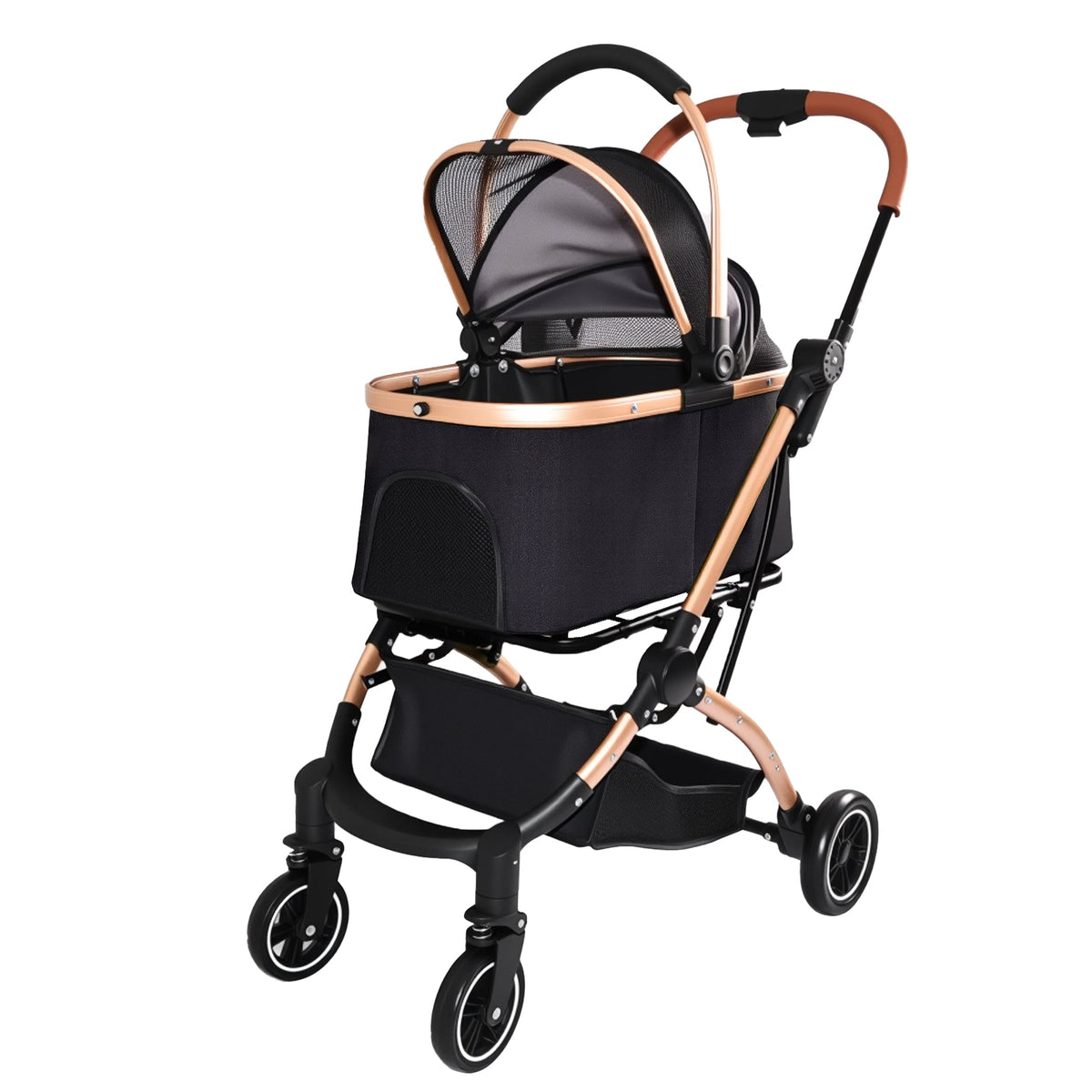 2-in-1 Foldable Pet Stroller with Detachable Carrier and Sun Canopy - Gray