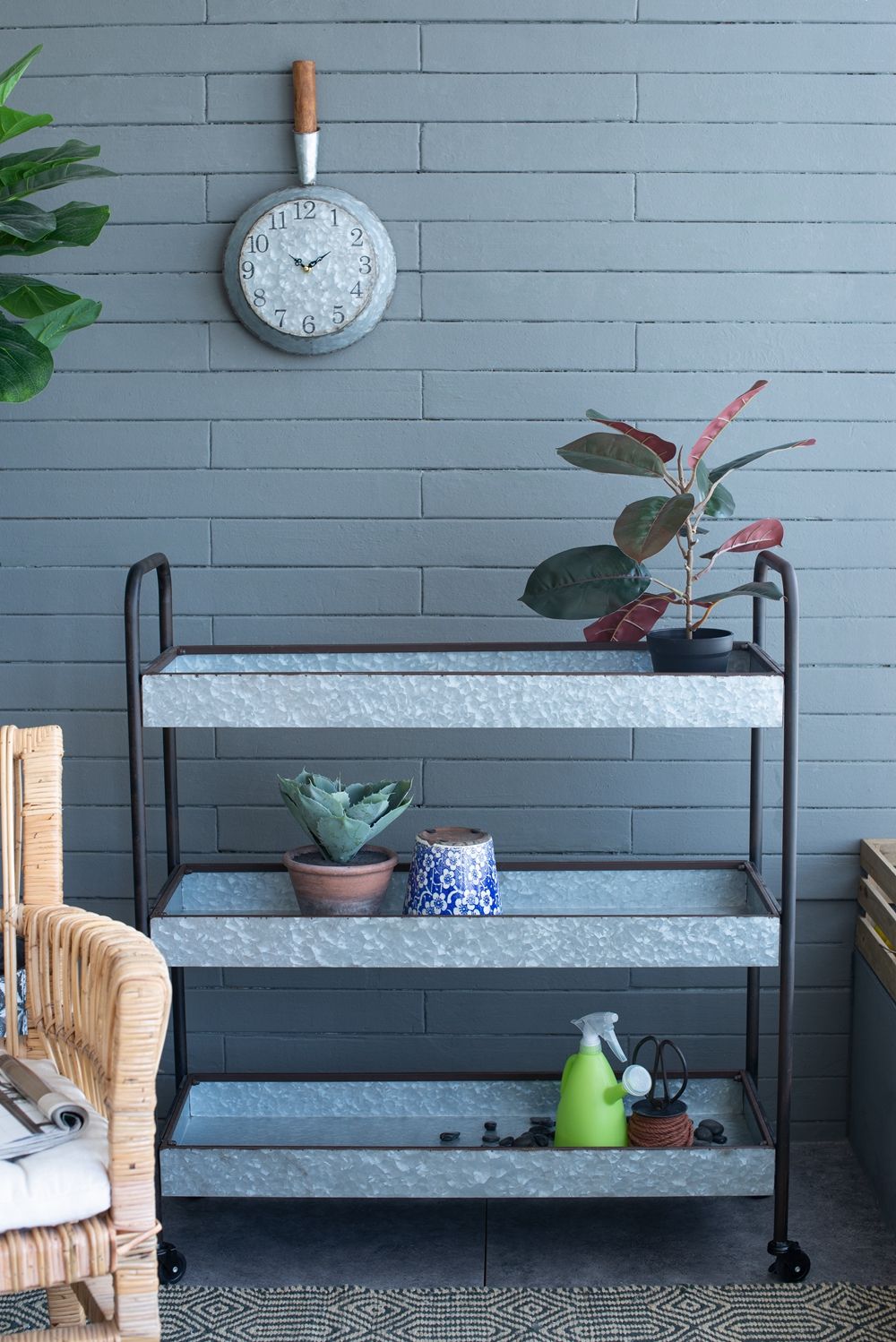 Homestead Galvanized 3-Tier Etageres Shelf Display with Metal Construction - Metallic Gray