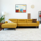 L-Shaped Sectional Couch with Solid Wood Frame and Vegan Upholstery - Yellow or Light Brown
