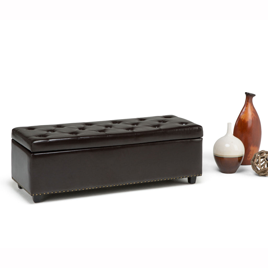 Coffee Brown Storage Ottoman with Safety Hinge - Tufted Detail