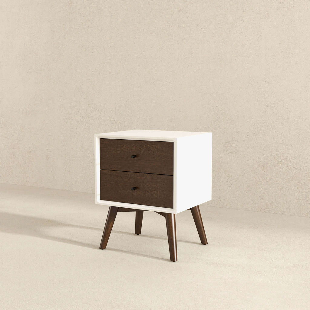 Mid-Century Modern Night Stand with 2 Drawers - Dark Brown or White