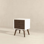 Mid-Century Modern Night Stand with 2 Drawers - Dark Brown or White