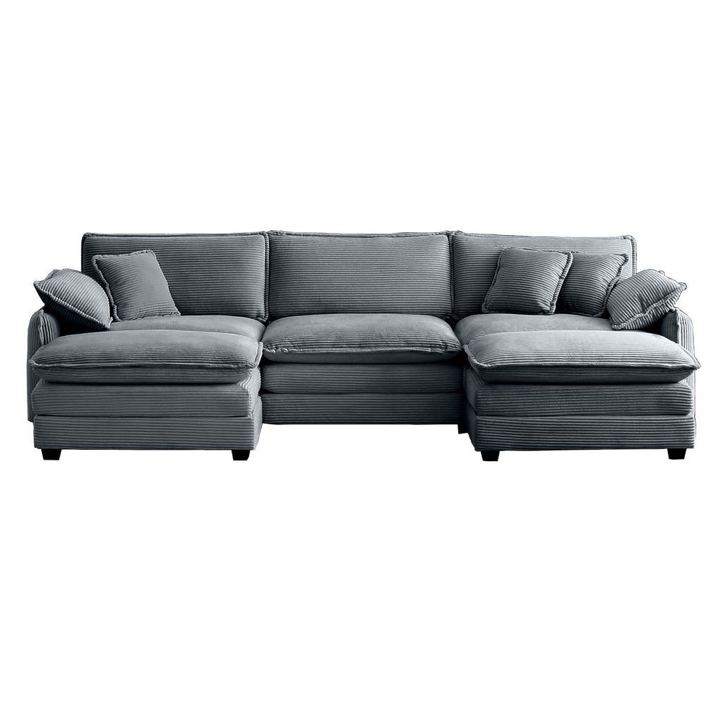 Oversized Modular Cushioned Sofa with Conversible Ottoman - Corduroy