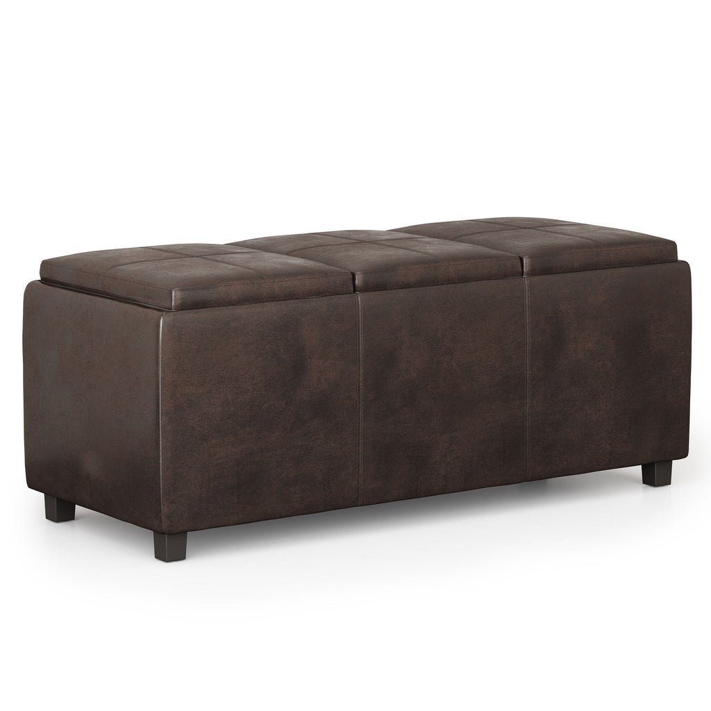 Distressed Brown Storage Ottoman with Interior Storage - Dark Brown