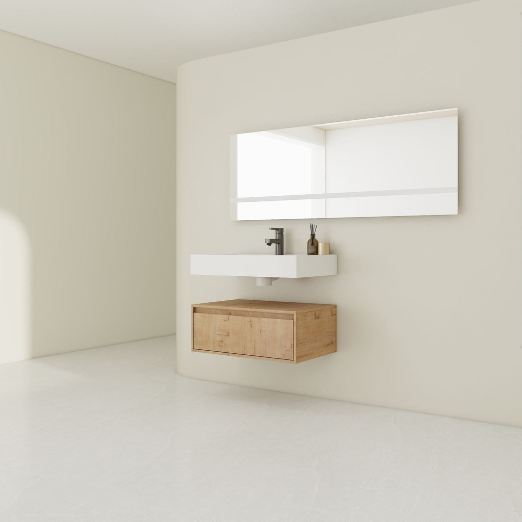Wall Mounted Bathroom Vanity with Resin Sink and Soft Close Drawer - Imitative Oak