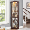 Corner Glass Curio Cabinet with Lighting - Dark Cherry