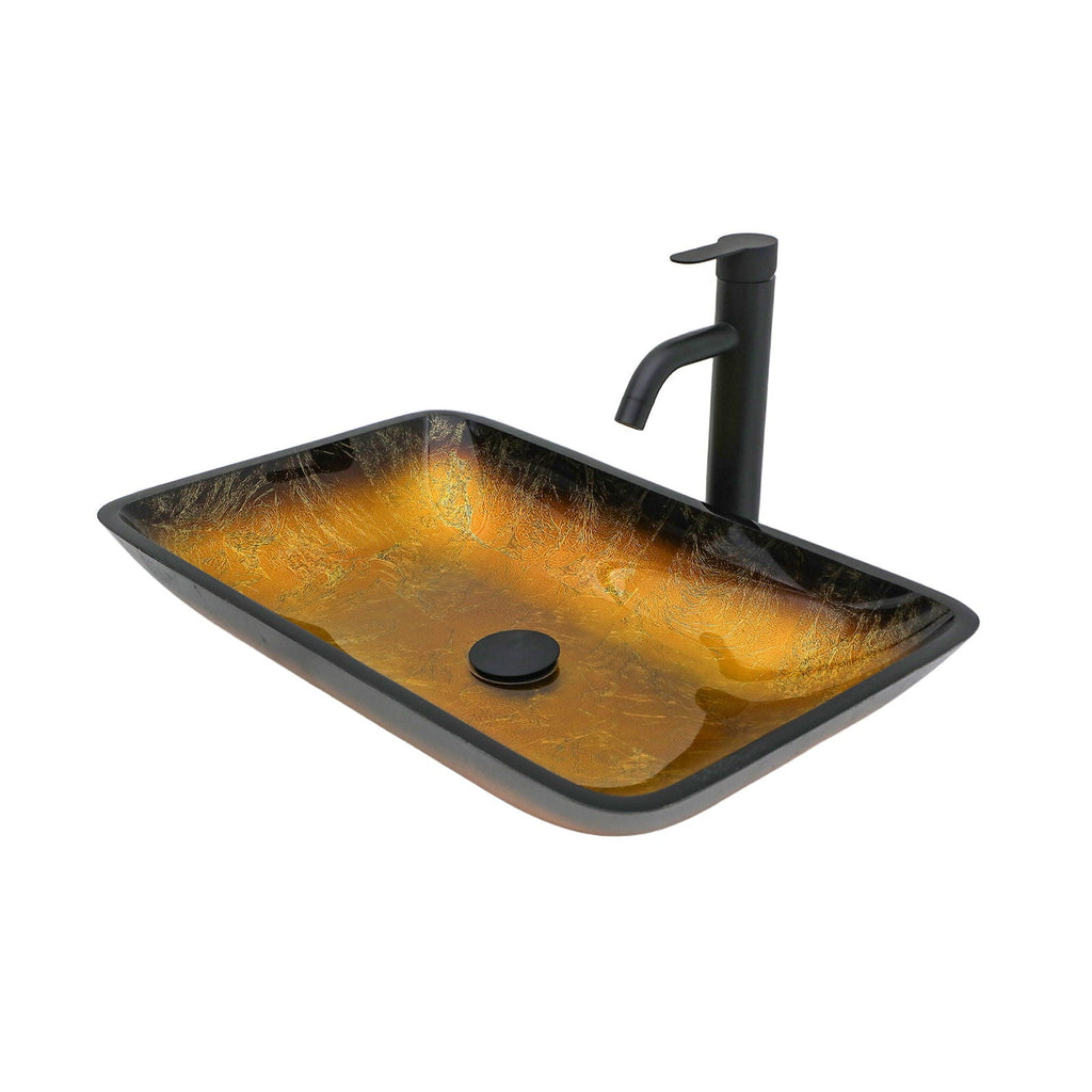 Gradient Tempered Glass Vessel Sink with Pop-Up Drain - Gold or Blue