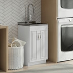 Deluxe Laundry Cabinet with Pull-Out Faucet and Stainless Steel Sink - White