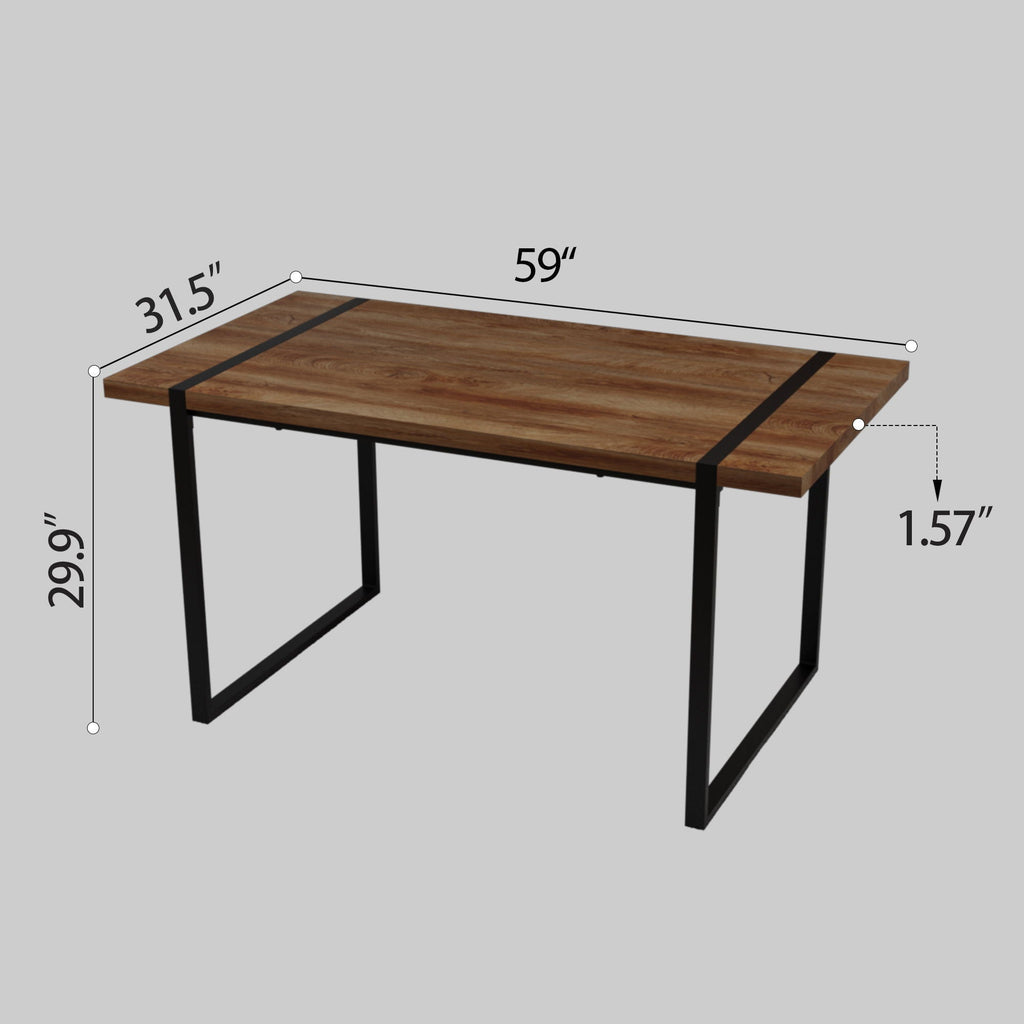 Rectangular Wood Dining Table with Metal Legs - 4 to 6 Person Capacity