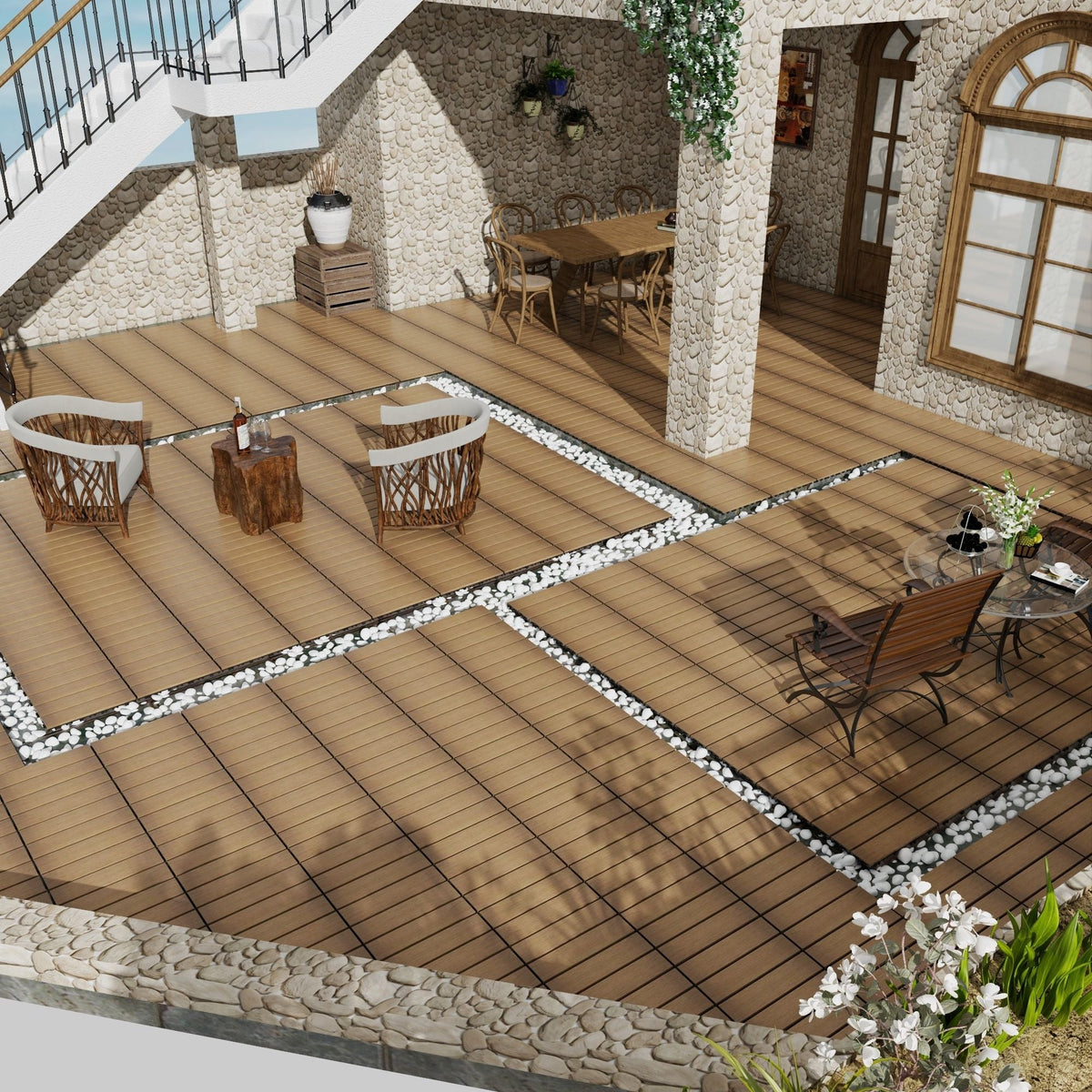 Weather Resistant Interlocking Deck Tiles - Light Brown or Dark Gray