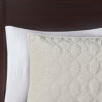 Ivory Velvet Quilt Set with Geometric Quilting - Full/Queen