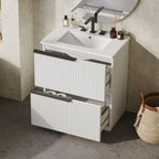 Fluted Bathroom Vanity with Ceramic Sink and Moisture-Proof Cabinet - 30" Wide
