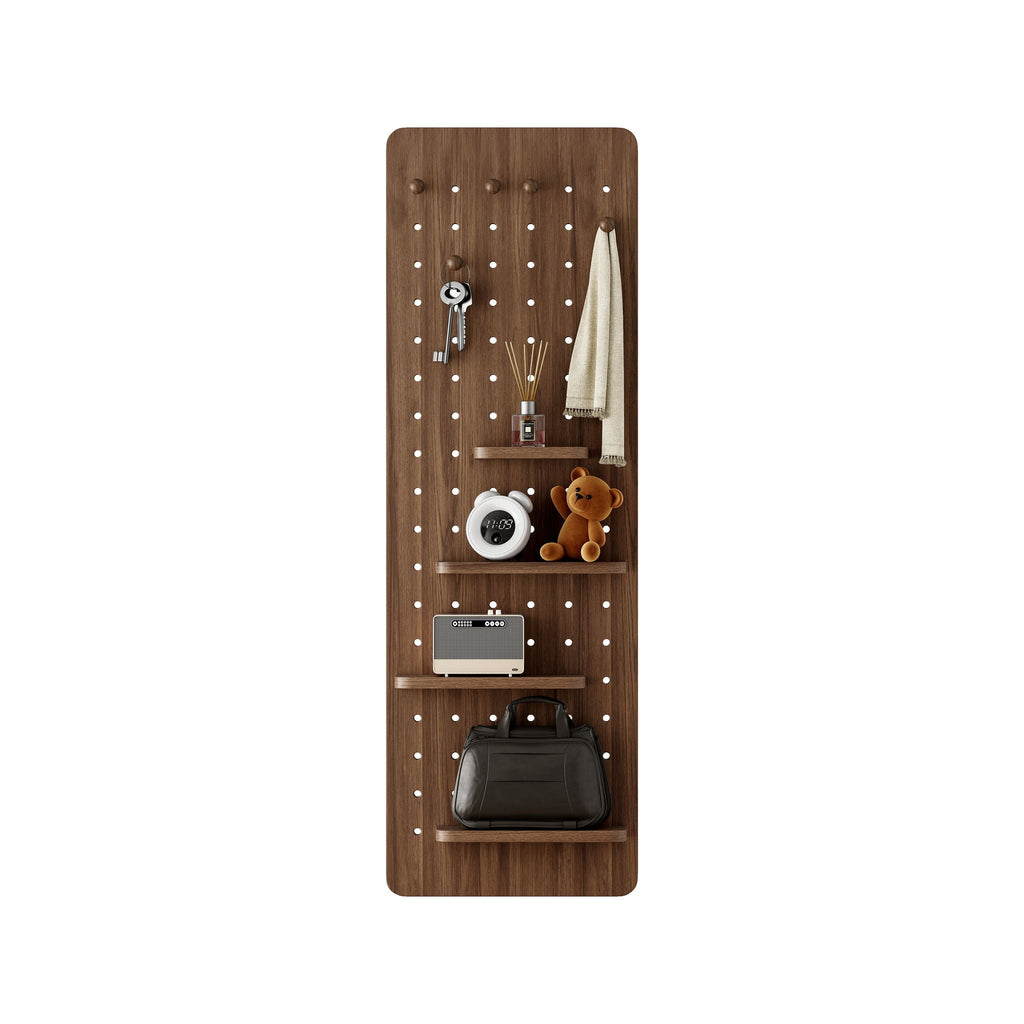 Full Length Wall Mounted Mirror with Shelf and Hook - Dark Brown, White, or Light Brown