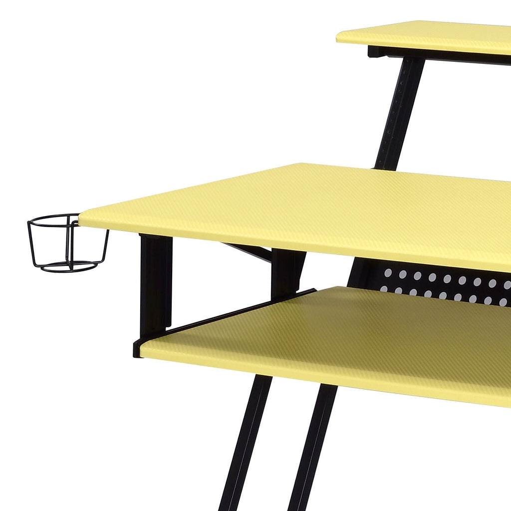 Music Recording Studio Desk with Cable Management - Black and Yellow