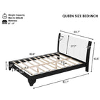 Queen Size Bed Frame with Upholstered Headboard - Black & White Pine