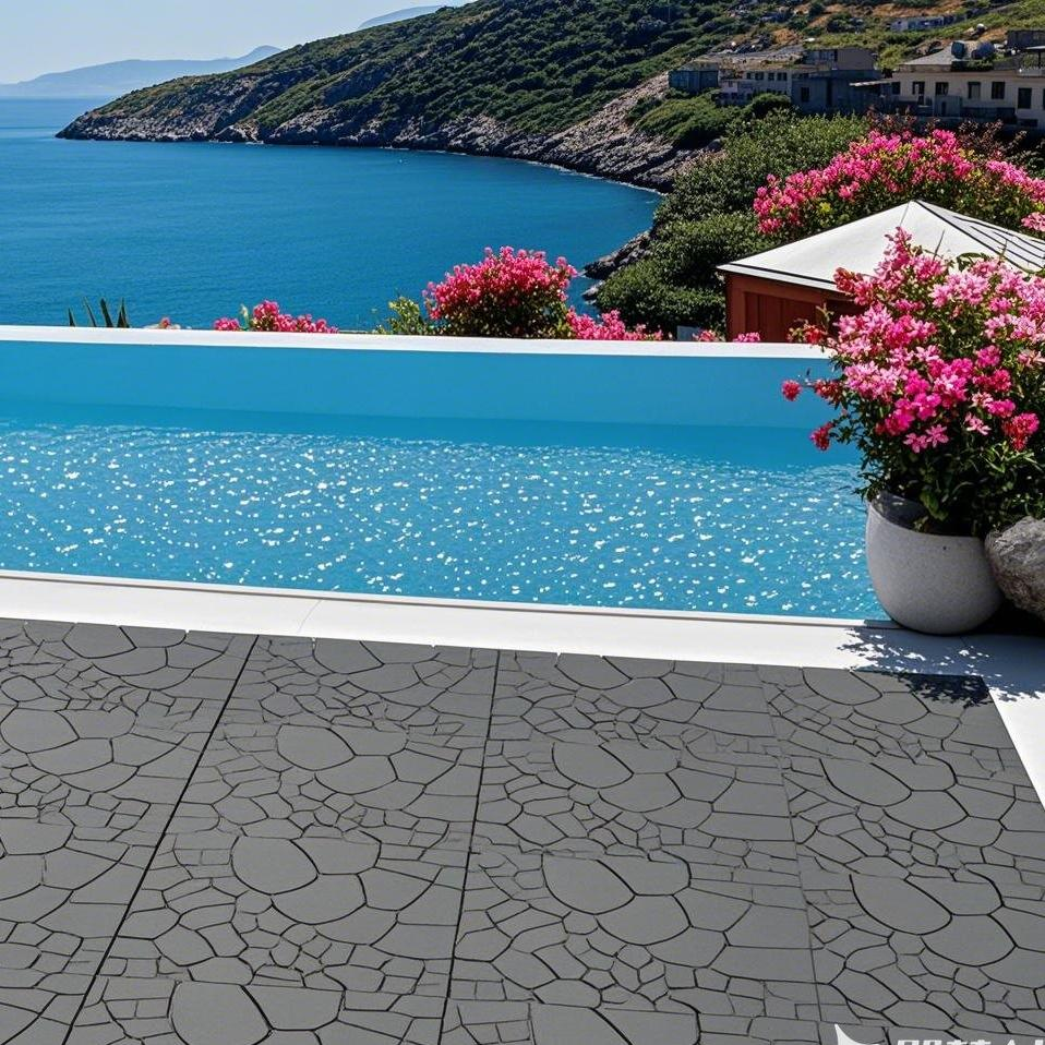 Stone Texture 12" Patio Deck Tiles with Interlocking Design - Polypropylene, 44 pcs