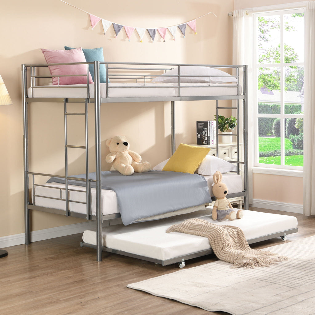 Twin Over Twin Metal Bunk Bed with Trundle - Black