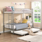 Twin Over Twin Metal Bunk Bed with Trundle - Black