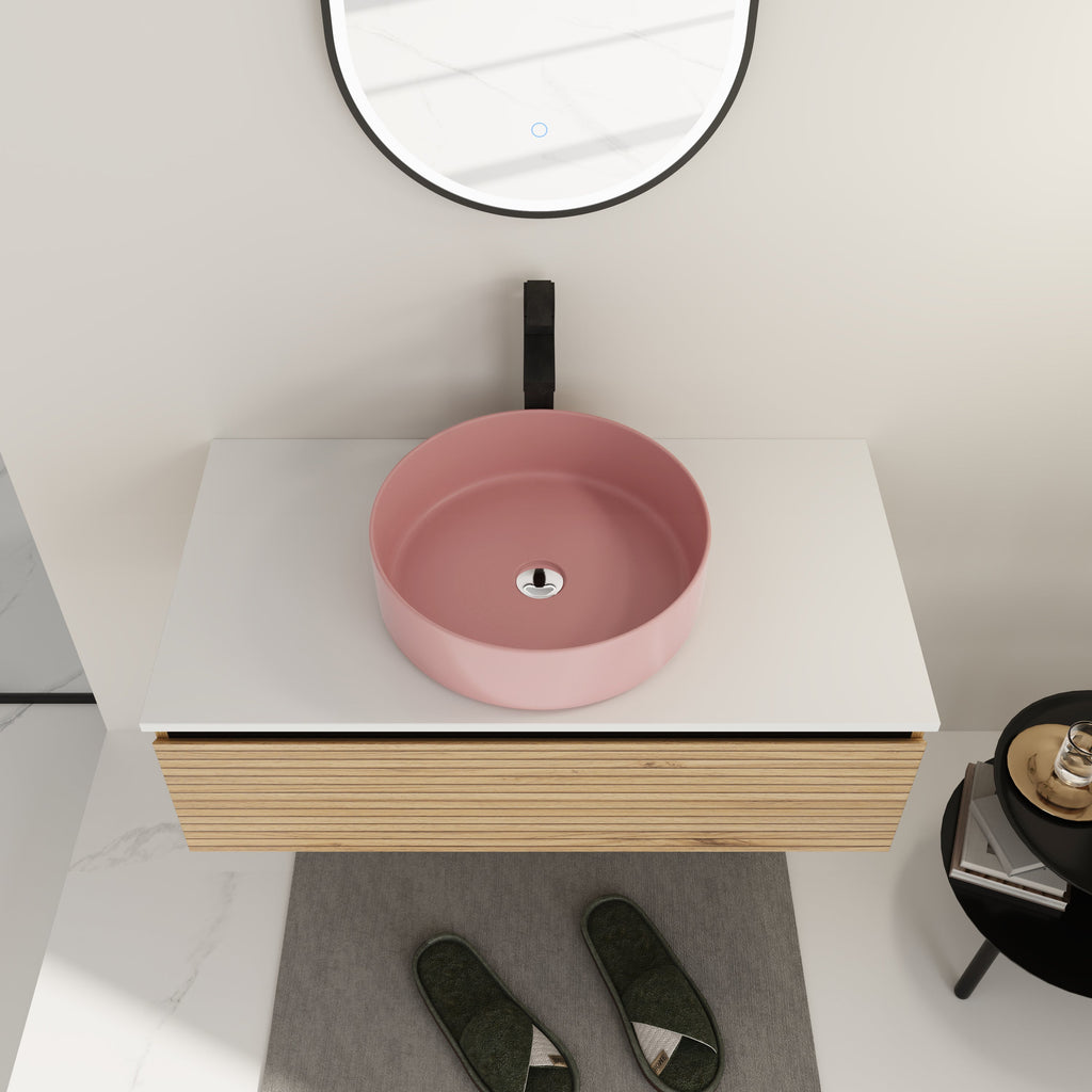 36" Wall-Mounted Bathroom Vanity with Soft-Close Drawer and Ceramic Sink - Light Coffee