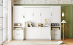 Queen Size Murphy Bed with Closet, Drawers and Shelves - White