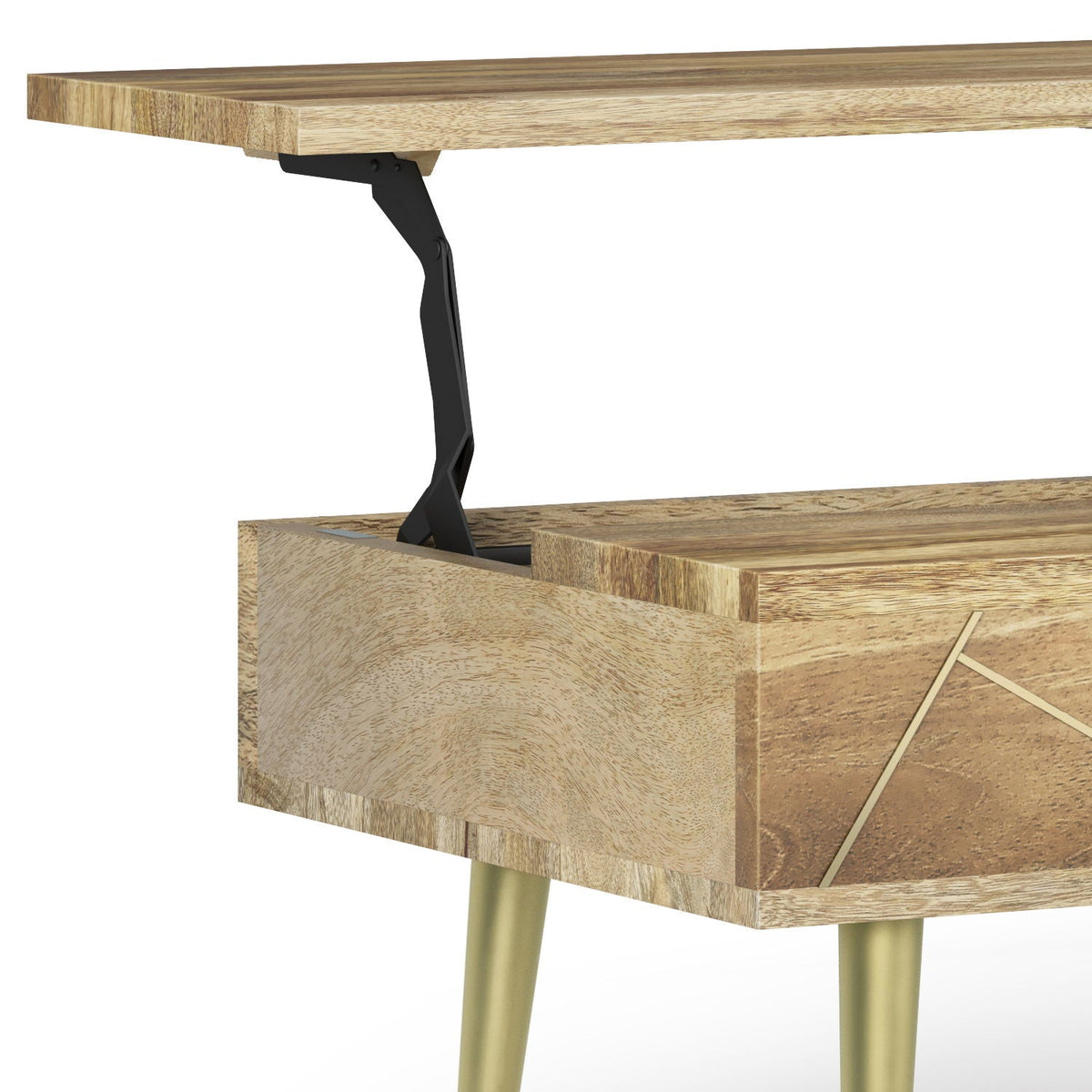 Handcrafted Lift Top Coffee Table with Storage - Light Brown