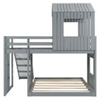 Loft Bunk Bed With Playhouse, Slide, and Guardrails - Twin Over Full
