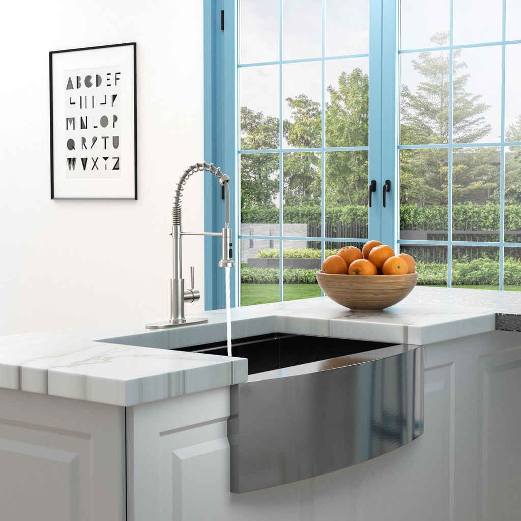 21" Commercial Kitchen Faucet with Dual Function Pull Down Sprayhead - Brushed Nickel