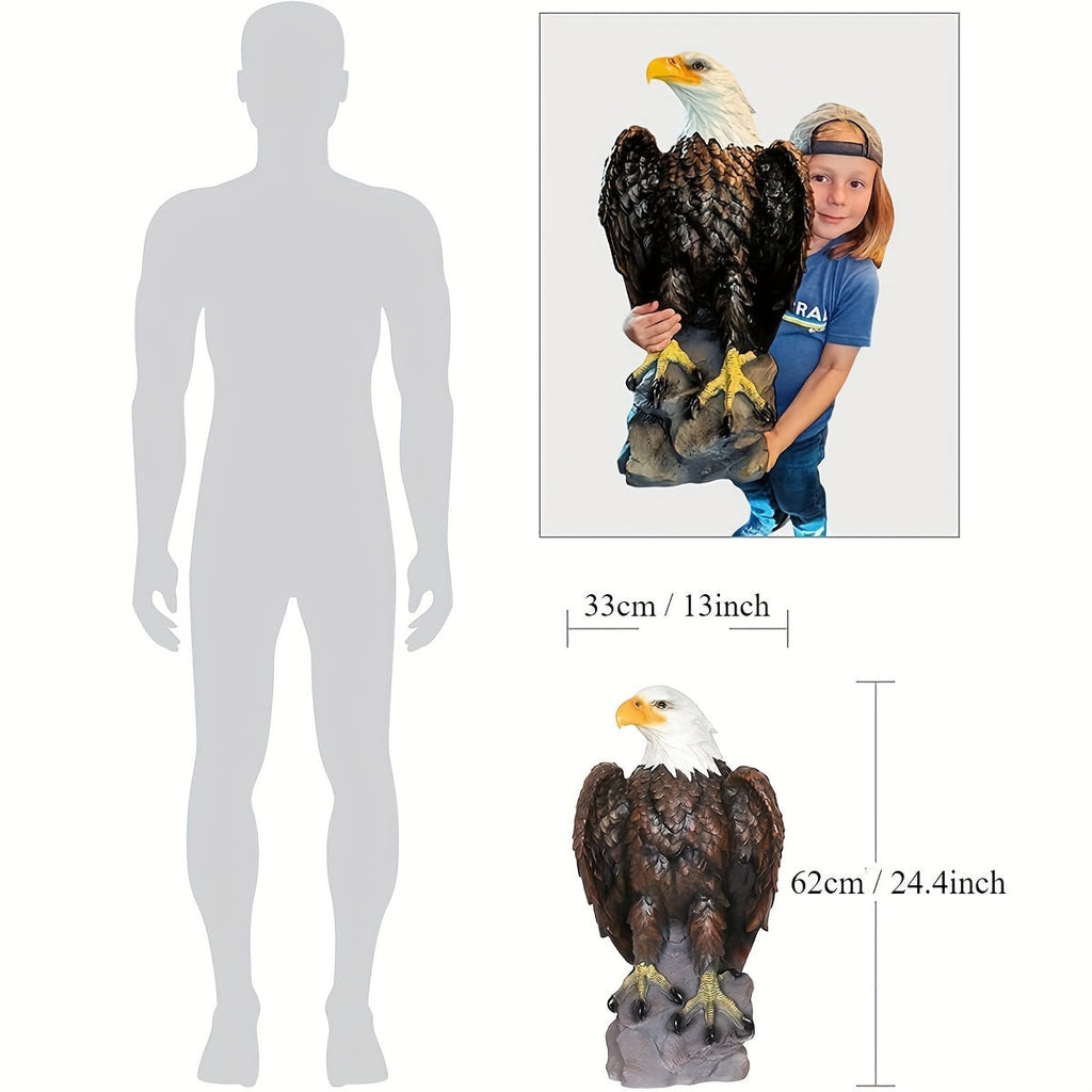 Large Standing Bald Eagle Garden Statue with Hand-Painted Detail - Brown