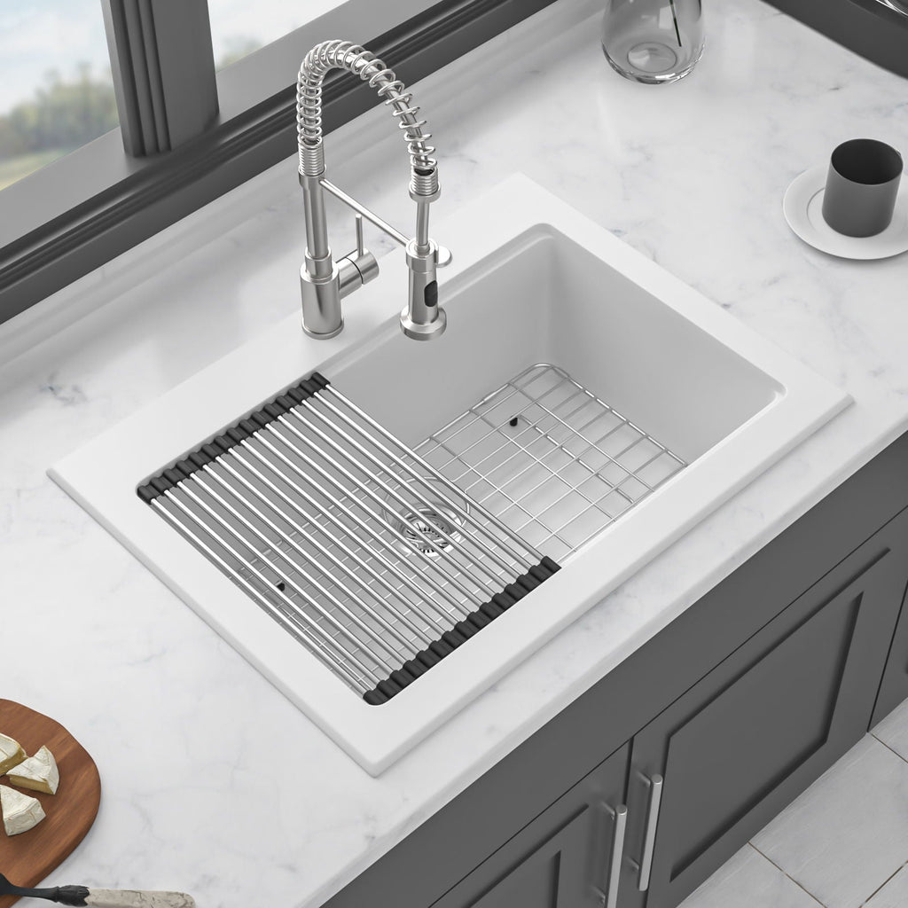 Quartz Kitchen Sink 30" x 22" Granite Composite Workstation Drop In - White