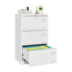 Locking Metal Filing Cabinet 3 Drawer - Multiple Sizes, Black or White